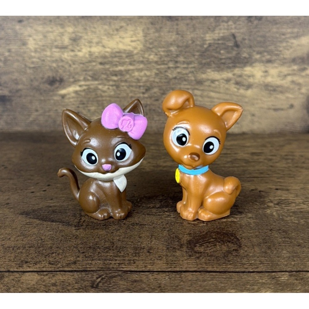 Lot Of 2 Mattel Barbie Pets Vintage 1996 Brown Cat W/ Pink Bow And Brown Puppy